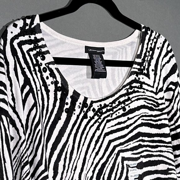 LH Sport Zebra Print‎ Top/Tunic With Embellishments Around Neckline Size XXL - Picture 3 of 13